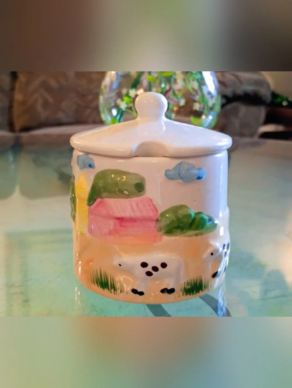 Vintage Ceramic Farmhouse w/Cows Creamer and Sugar Bowl Set